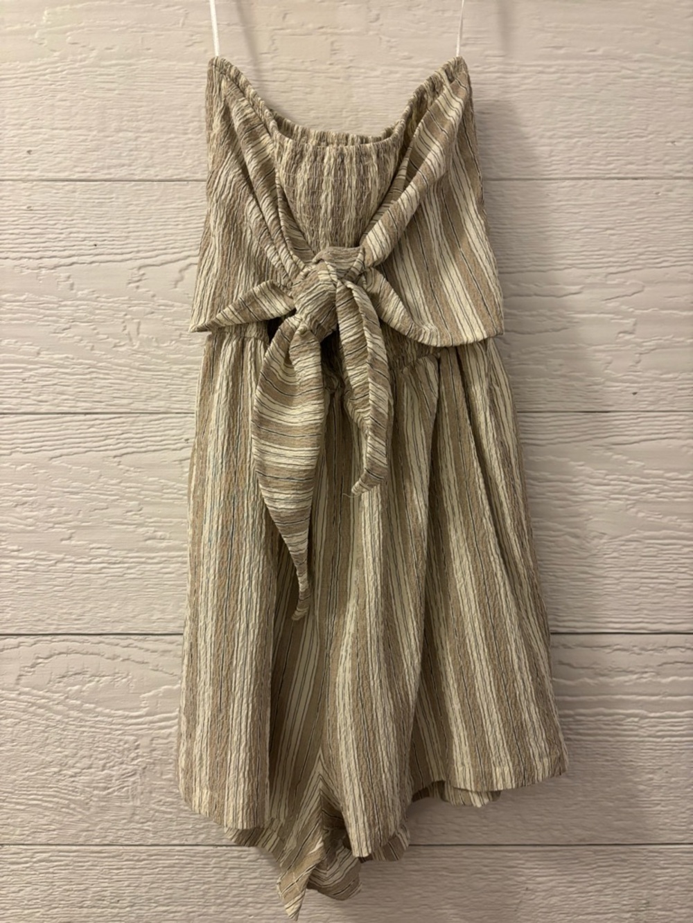 Bishop + Young Beige Striped Strapless Romper